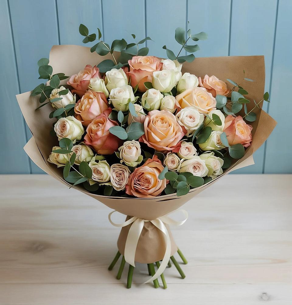 Букет цветов из: Альстромерии и Розы в Верхний Баскунчак