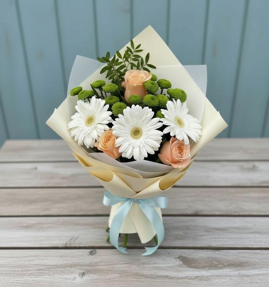 Букет цветов из: Герберы, Розы и Хризантемы в Верхний Баскунчак
