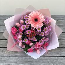 Букет цветов из:  Розы, Герберы и Хризантемы в Верхний Баскунчак